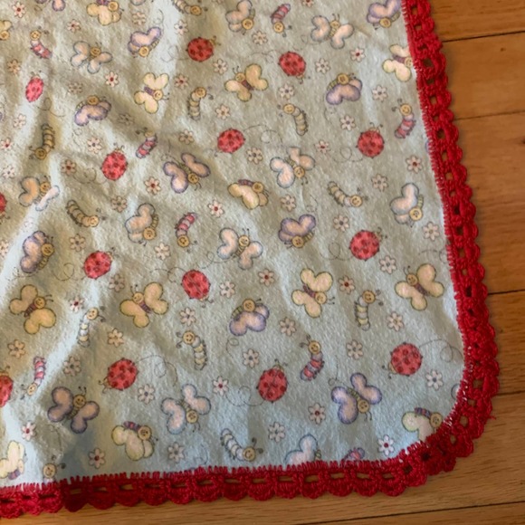 Bugs Butterfly Caterpillar Flowers Crochet Baby Security Blanket Lovey Red Blue - Picture 9 of 13